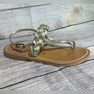 K. Jacques Saint-Tropez Size 36 Gold Thong Woven Strap Flat Sandal